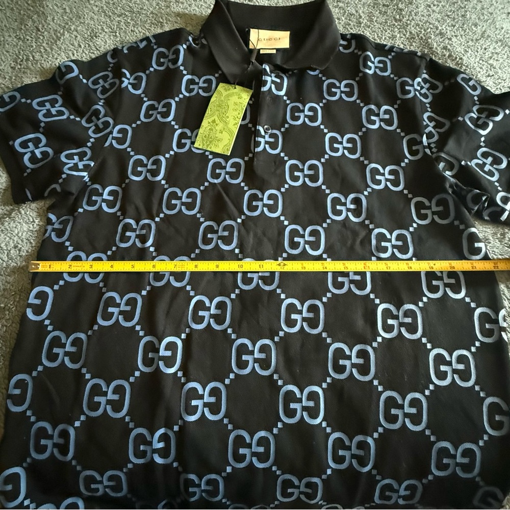 Gucci Black and Blue Polo Shirt with Monogram Design